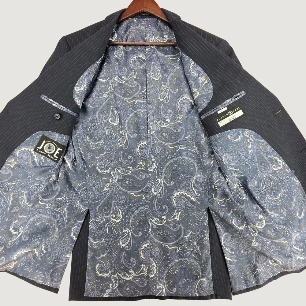 Joseph Abboud JOE Mens Navy Blue Pinstripe Custom Made Paisley Lined Blazer 42R